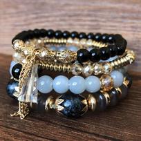 4 vnt. rinkinys Korėjietiški Boho daugiaspalviai kristalų karoliukų virveliniai apyrankės moterims merginoms Etninis širdies pakabukas Wrap apyrankė Pulseira Feminina blue