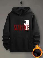 Men's Scarface Graphic Black Hoodie Movie Design Loose Fit Kangaroo Pocket Machine Washable Autumn Winter Casual Wear S black
