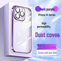 Skaidrus TPU Danga Padengtas Dėklas su Objektyvo Plėvele ir Dulkių Kištuku iPhone 17 Pro Max iPhone 14 Pro violetinė