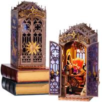 Rolife Book Nook Magic House DIY 3D Puzzle Miniature Cat LED Bookshelf Decor oranžinė