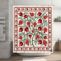 Žydantis granatas Menas Dušo užuolaida Vandeniui atsparus audinys Nerūdijančio plieno kabliukai Prabangus vonios SPA Atnaujinimas Namų viešbučio dekoras 90X180cm(35x70in)