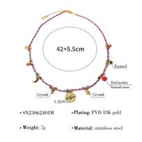 French Vintage Bohemian Woven Choker Necklace With Titanium Steel Pendant For Women