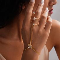 Luxury Zircon Flower Butterfly Bracelet for Women Fashion Adjustable Bracelet Ring Chain Minimalism Hand Chain Bracelets Jewelry brown