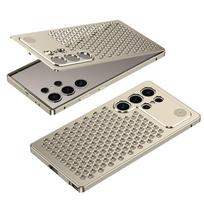 Prabangus metalinis aušinantis telefono dėklas, skirtas Samsung Galaxy S23 S24 S25 S26 Ultra, nuimamas, su korėtu skylučių dizainu, aromaterapijos telefono dangtelis Galaxy S23 Ultra auksas