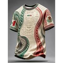 2026 Edition Mexican Football Training T-Shirt - 3D Digital Printing - Comfortable and Breathable - Family-Personalized Clothing S beige