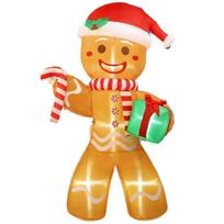 8FT/2.4M Christmas Inflatable Gingerbread Man with Gift Pack Built-in LED Lights Xmas Blow Up Gingerbread Man