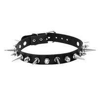 Black Punk Rock Alternating Spike Stud Leather Choker, Gothic Rivet Collar Necklace for Men & Women Cosplay Party