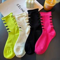4Pairs Womens Ripped Mid Tube Socks Hollow Out Dopamine Color Punk Streetwear Breathable Cotton Crew Socks 4pairs mixed colors