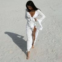 European and American vacation seaside long-sleeved lace cardigan beach dress bikini sunscreen blouse women's clothing S balta