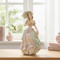 Elegantiška istorinė figūrėlė Stalo senojo pasaulio vintažinė dekoratyvinė skulptūra kolekcionieriams, Victoria W Umbrella beige