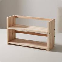 TwoTier Wooden Tea Shelf Open Front Wood Display Rack Rectangular Countertop Light Brown 40CM