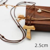 2.5/3/4CM Olive Wood Tau Cross Pendant Necklace, St. Francis Assisi Peace Communion with Franciscan 3 Knots balta