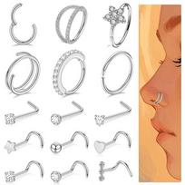 15Pcs Mixed Double Nose Rings Nose Piercing Jewelry Piercing Studs  Unisex sidabras