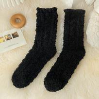 Women's Coral Fleece Mid-Tube Socks - Black & White, Thick & Warm for Autumn/Winter. Perfect for Cozy Home or Sleeping. Basic 34-43