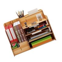 Desktop Organizer Multipurpose Modern Simple Style Wood Desktop Storage Shelf for Home School Office Cherry Wood