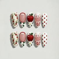 24PCS Colorful Almond Press on False Nails Cute Star Bow Nail Tips Sweet Cool Flowers Swirl Patterns Fake Nails for Women Patch gray