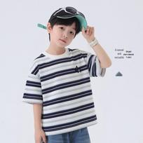 YOYO Fairytale Boys' Striped Short Sleeve T-Shirt 120 tamsiai mėlyna spalva