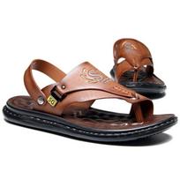 Men's Leather Flip Flop Sandals Convertible Beach Shoes with Latex Insole 43 ruda