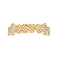 Exaggerated Punk Gold Teeth Grillz with Diamond Fangs beige