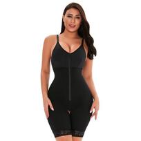 Women Front Zipper Adjustable Strap Lace Hem Open Crotch High Waist Tummy Control Butt Lifting Slim Shapewear Bodysuit S juoda
