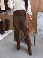 Women Satin Lace Long Skirt Elegant High Street Patchwork Sexy Loose Maxi Skirts Party Fashion Party Vestidos For Women L