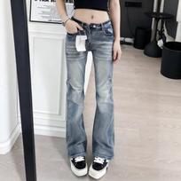 Women's Low Waisted Washed Micro Flare Jeans Slim Fit Retro Stretch Denim Pants for Summer XS mėlyna
