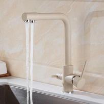 3-in-1 besisukantis maišytuvas su karštu/šaltu vandeniu ir įmontuotu filtru tiesioginiam gėrimui Beige [Zinc Coated Copper] white
