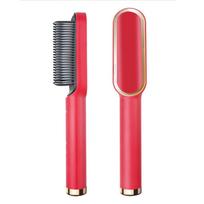Hair Straightener Brush Hot Comb Ionic Straightening Brush with Anti Scald Fast Ceramic Heating Portable Hot Straightening Comb UK raudona
