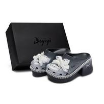 Crocs Siren Clog 811 made in Crocs lace lace bow ballet style gift box set hole shoes for men and women black and white silver 36-37