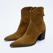 Fashion Winter Shoe Women Boots Low-tube Pointed Toe Suede Western Cowboy Boots Women Fashion Punk Chelsea Boots Zipper Women High Heels 35