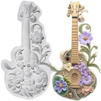 Guitar Silicone Mold Flower Fondant Molds Cake Decorating Tools Cupcake Topper Candy Resin Clay Chocolate Gumpaste Mold pilka spalva