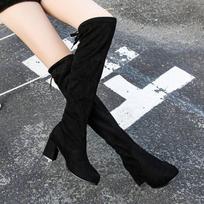 European and American suede long tube thick heel fashion boots women's cross-border new high-heeled French stacking boots over the knee boots 35 juoda