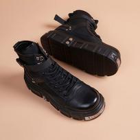 Thick-soled Heightening Men's Punk Style Lace-up Couple Locomotive British Big-toed High-top Leather Boots 39
