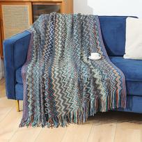 Bohemian Style Blanket All-Season Universal Soft Skin-Friendly Lazy Travel Shawl Office Bedside Nap Thin Blanket Multi-Purpose 130x180cm mėlyna