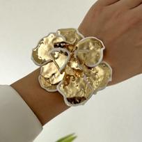 Twisted Gold Color White Metal Irregular Cuff Bracelets For Women Men Simple Wrap Flower Geometric Bangle Summer Party Jewelry