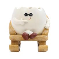 Cute Sit Rocking Chair Succulents Flower Pots with Drain Hole Smile Faces Planter Pot, Cartoon Resin Pot for Indoor