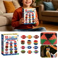 12 Pack Knit Footbags Set for Beginners and Freestyle Play Assorted Patterns Handcrafted Balls with Filling for Outdoor Indoor Activity Calendar Box One Size black