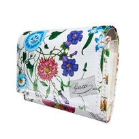 Gucci Flora Floral Pattern Palladium Tone Hardware Coated Canvas Faux Leather Card Holder Women's White Multicolor auksas