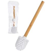 Bathroom Accessories Toilet Brush with Bamboo Wood Holder White Standing