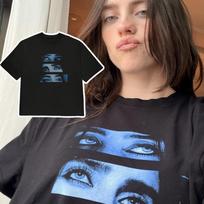Billie Eilish Eyes Movie Graphics 100%Cotton Unisex Shirt Movie Men's O-neck Retro Streetwear S brown