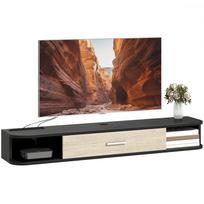 Sieninis televizoriaus modulis 120 cm, TV spintelė iki 50 colių, atverčiama durelė, 2 atviros lentynos ir kabelių praėjimas, juoda 120 x 26 x 16 cm
