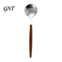 Stainless Steel Coffee Spoon with Wood Grain Handle, Small Stirring Pudding Serving Spoon, Rustic Teaspoon for Dessert Ice Cream, Kitchen Tool kava