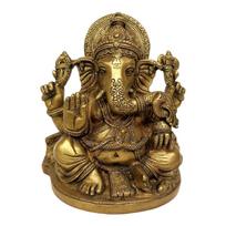 Ashtadhatu Brass Lord Ganesh Idol, Vinayaka, Vighnaharta Statue, Gold - 5 Inch
