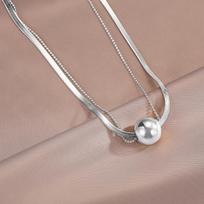Fashion Stainless Steel Round Ball Pendant Necklaces Double Layer Snake Chains Choker Necklace For Women Girls sidabras