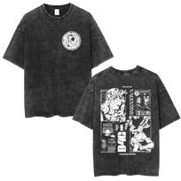 2026 Anime Jojo Bizarre Adventure STEEL BALL RUN Vintage Acid Washed T Shirt Men Women Cotton Casual Short Sleeves T-shirt Streetwear Loose Tee Top L black