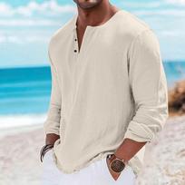 Mens Casual Long Sleeve Henley Shirt Four Button Front Lightweight Pullover Slim Fit Crew Neck Top L gray