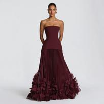 European and American style tube top waist long evening dress three-dimensional petal pleated pendulum trailing dress XS bordinė