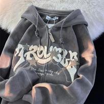 Men's Trendy Hong Kong Style Hooded Sweatshirt: Casual, Loose, and Versatile Unisex Jacket XL pilka