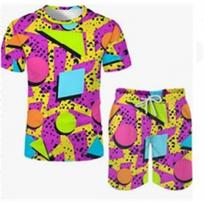 Geometriniai Retro 80-ųjų 90-ųjų 3D Spausdinti Vyriški Kostiumai Nauji Marškinėliai Šortai 2 Dalių Rinkiniai Laisvalaikio Sportiniai Kostiumai Streetwear Dydeli Vyriški Drabužiai S