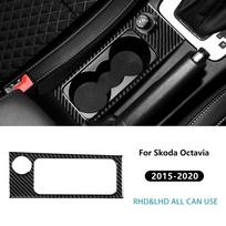 Carbon Fiber Gear Shift Cup Holder Frame Trim for Skoda Octavia 2015 2016 2017 2018 2019 2020 Interior Moulding One Size